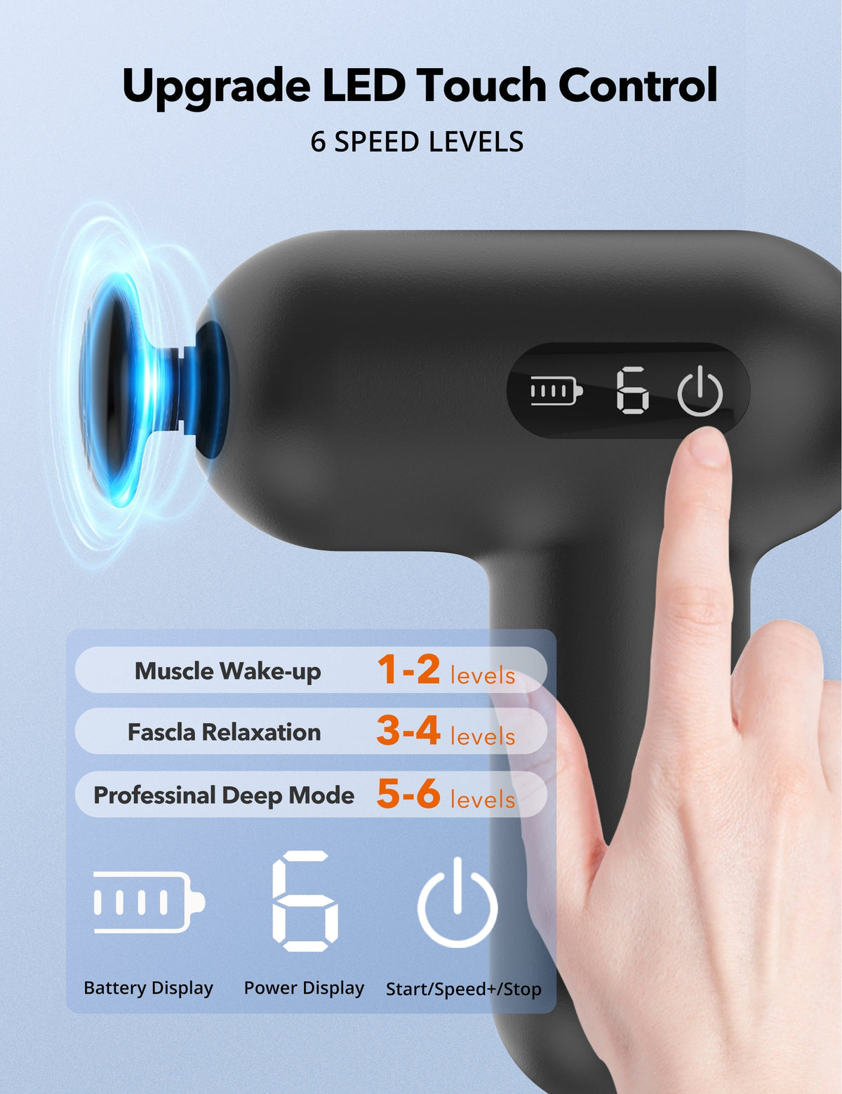 Taotronics Massage Gun, Deep Tissue Percussion Muscle Massager Handheld Cordless Back Massager with 6 Speeds and 4 Heads(Black) wm