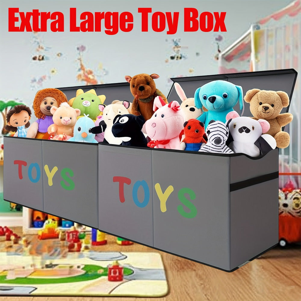 Collapsible Storage Box with Lids and Adjustable Dividers – 64 Gallon Extra Large Foldable Storage Bin Chest Organizer for Bedroom Closet Toys Clothes 54"x16"x14"