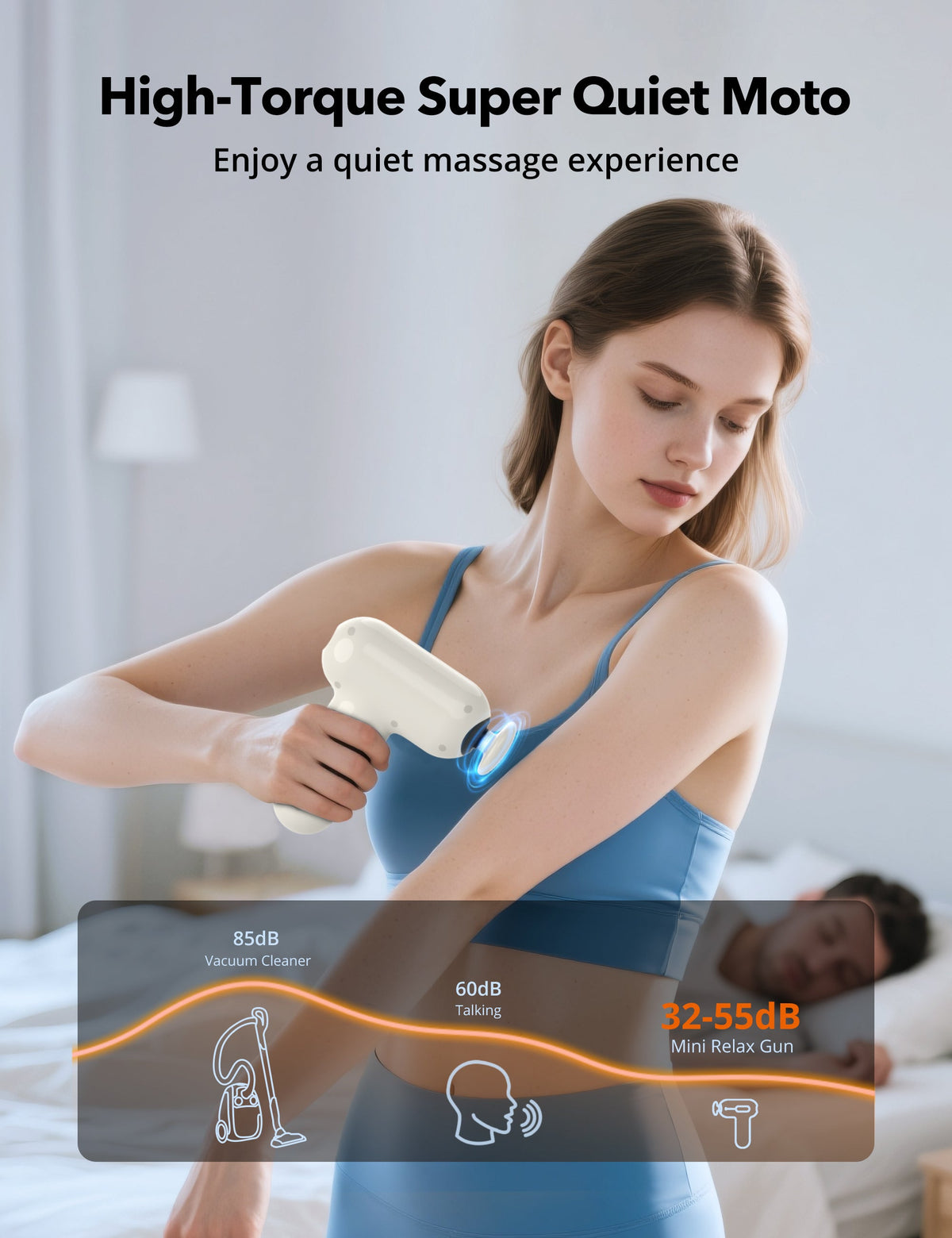 Taotronics Massage Gun, Deep Tissue Percussion Muscle Massager Handheld Cordless Back Massager with 6 Speeds and 4 Heads(White) wm
