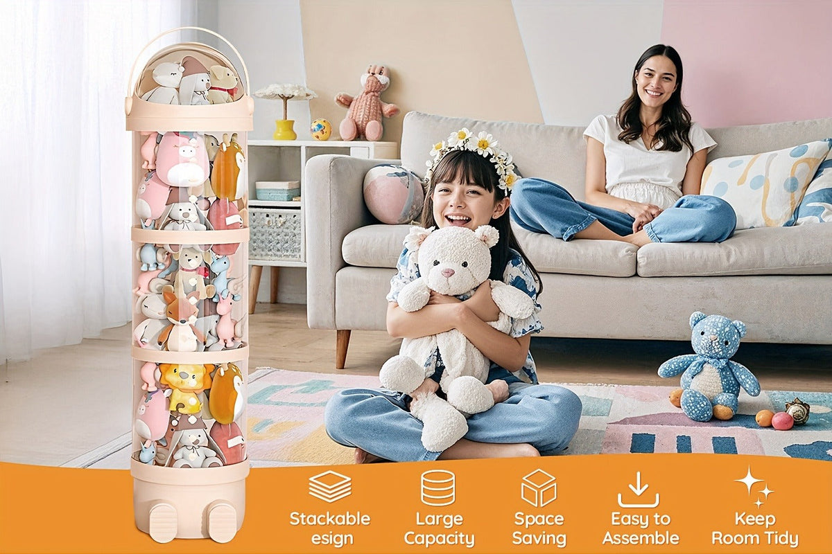 Stackable Round Stuffed Animal Storage Box with Lid for Entryways, Bedrooms and Living Spaces