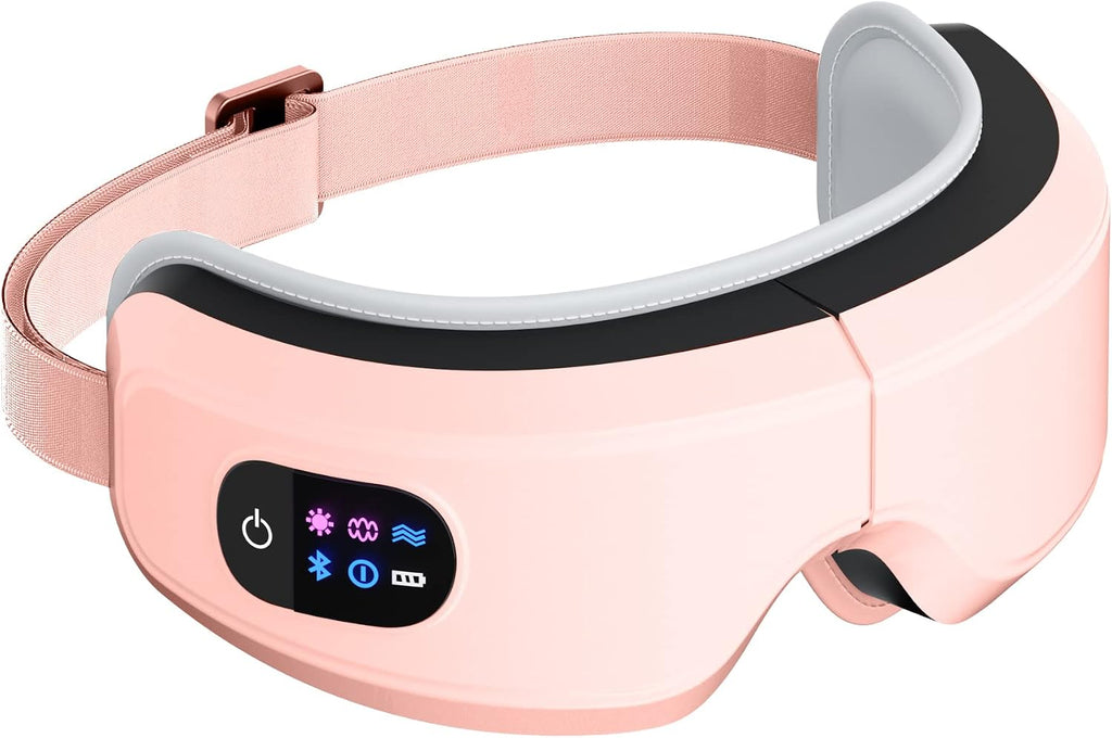 Eye Massager with Airbag Kneading,Constant Temperature Hot Compress, Multi-Frequency Vibration and Bluetooth Music (Rabbit-Pink, Large)