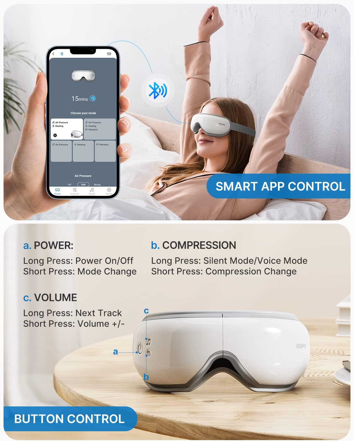 RENPHO Eyeris Smart Eye Massager with App Control, Eye Mask with Heat | Wireless Music for Dry Eyes and Head Tension, App-Controlled Eye Massager, Gift for Women and Men, FSA Eligible HSA