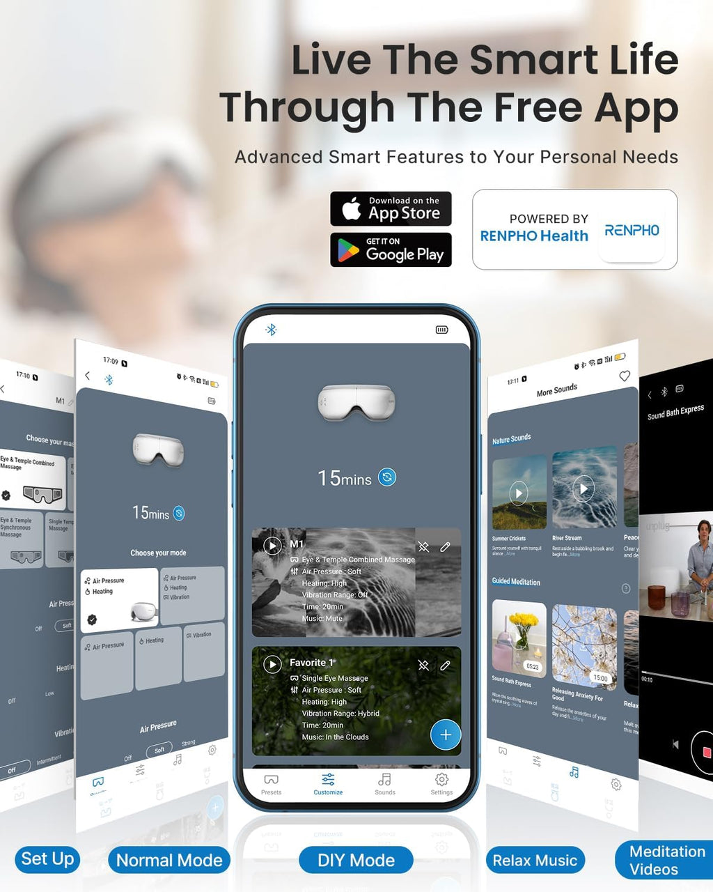 RENPHO Eyeris Smart Eye Massager with App Control, Eye Mask with Heat | Wireless Music for Dry Eyes and Head Tension, App-Controlled Eye Massager, Gift for Women and Men, FSA Eligible HSA