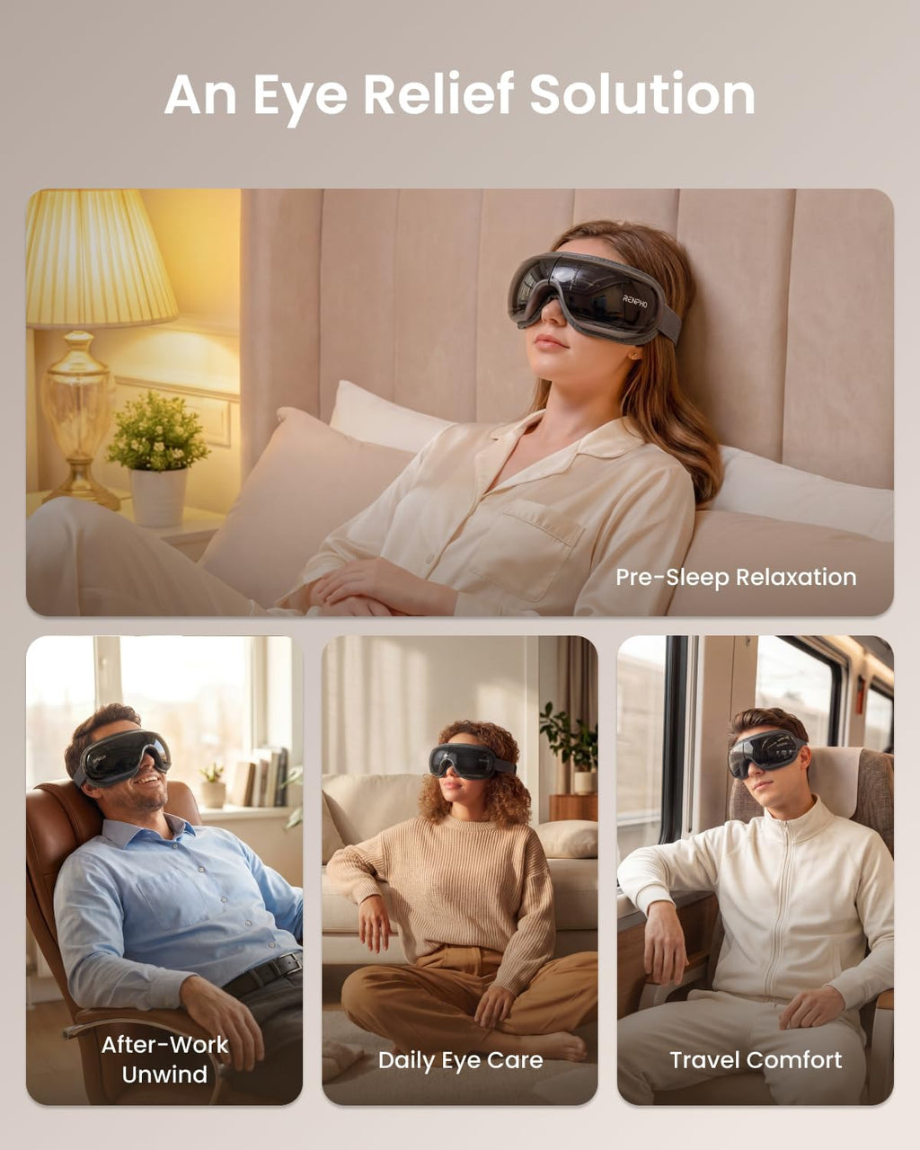 RENPHO Eyeris 3 Eye Massager with Heat and Cooling, Massaging Eye Mask | Voice Control, Vibration & Compression Massager for Dry Eyes & Head Tension, FSA Eligible HSA, Gifts for Women & Men