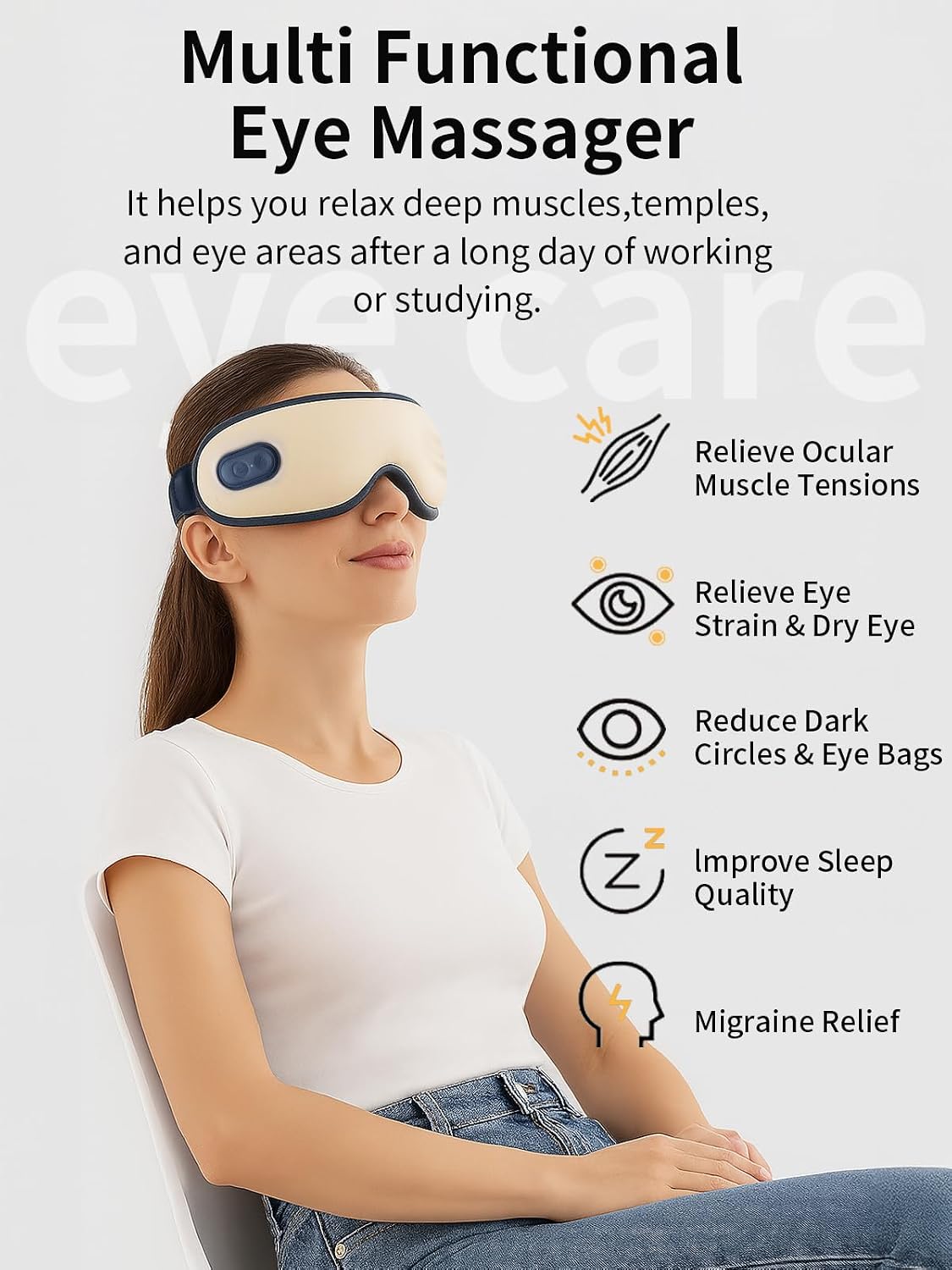 Eye Massager with Heat, Birthday Christmas Gifts for Women Men Her Him, Heated Eye Mask for Dry Eyes, Migraine Relief, Strain Relief, Improve Sleep