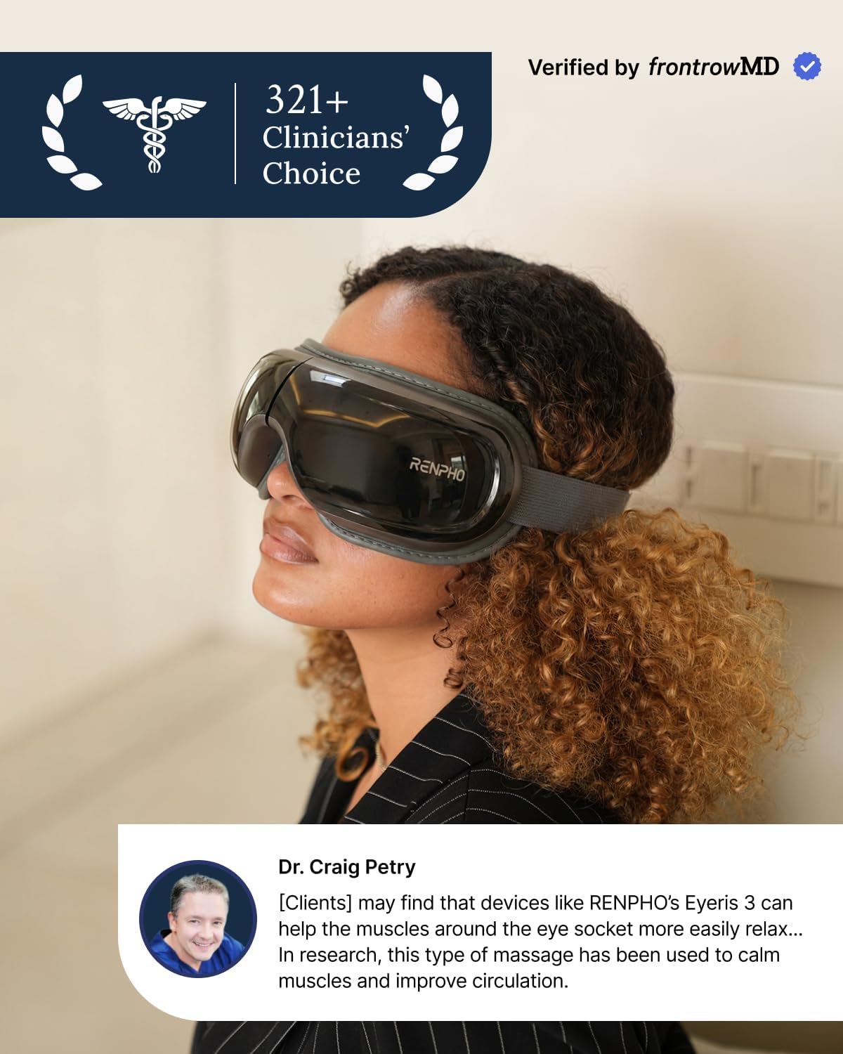 RENPHO Eyeris 3 Eye Massager with Heat and Cooling, Massaging Eye Mask | Voice Control, Vibration & Compression Massager for Dry Eyes & Head Tension, FSA Eligible HSA, Gifts for Women & Men
