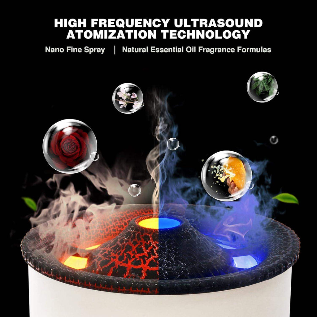 Mega Volcano Ultrasonic Humidifying Essential Oil Diffuser – 300ml, Dual Spray, Remote, 25dB, 375 sq ft