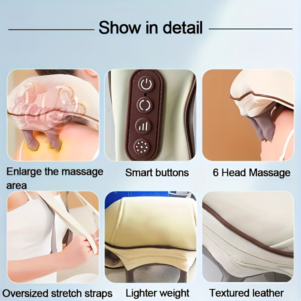 Neck Massager Shiatsu with Heat – 6-Node Deep Kneading Wireless Massager for Neck, Shoulders & Trapezius Muscles | Hands-Free Electric Neck & Shoulder Massager with Heating Function