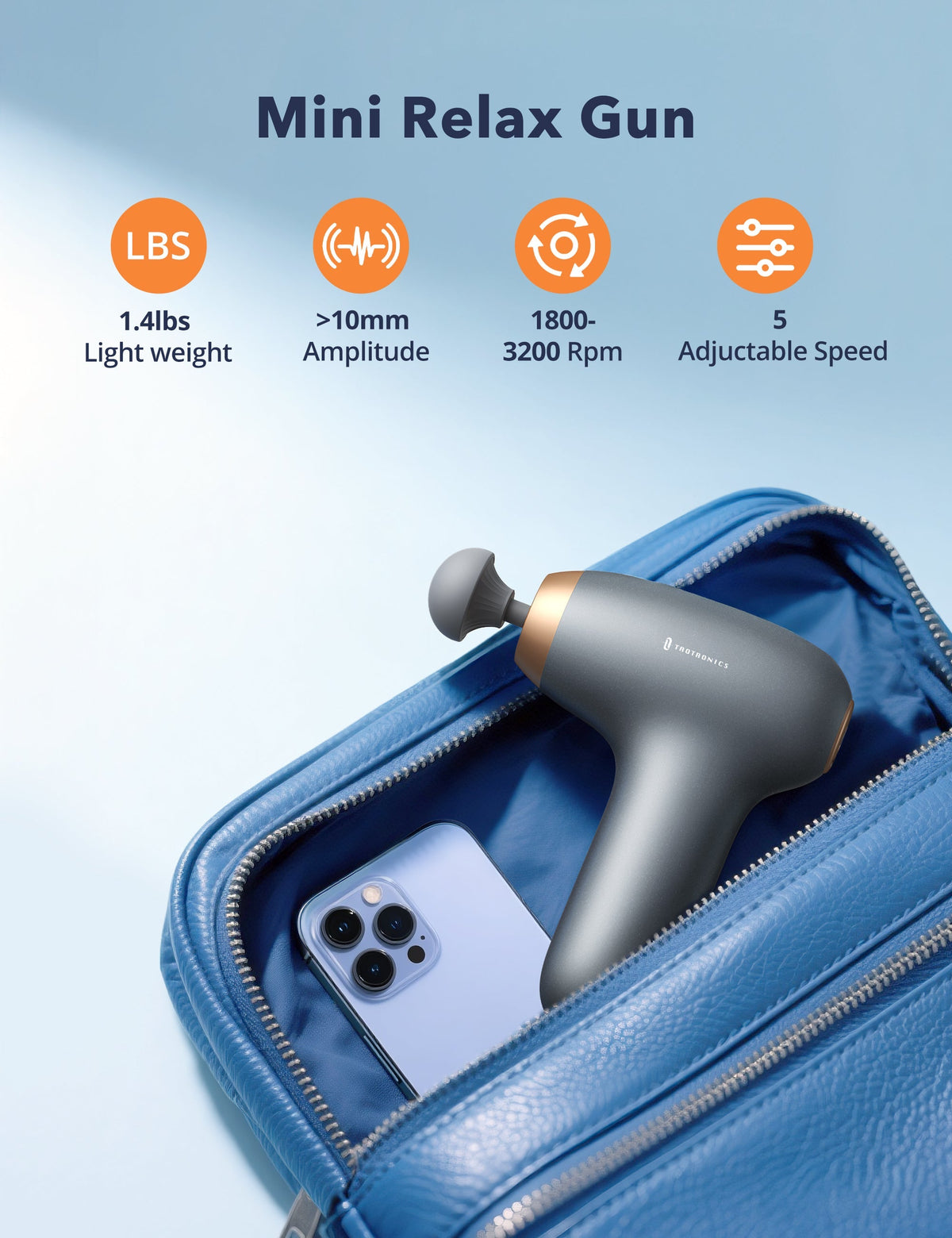 Massage Gun, Deep Tissue Percussion Muscle Massager Handheld Cordless Back Massager with 5 Speeds and 4 Heads(Gray) wm