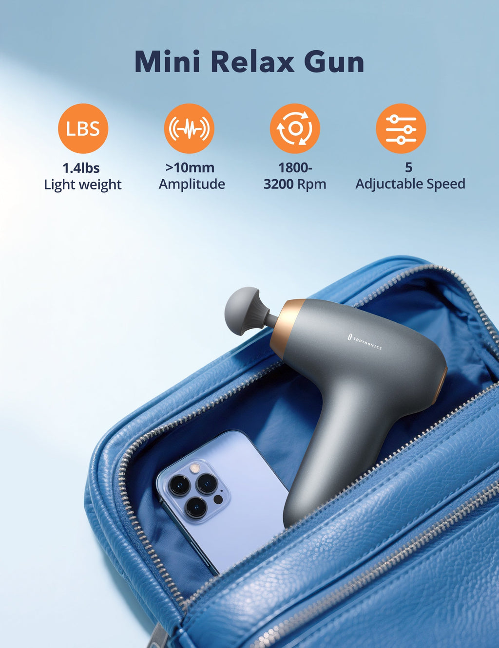 TaoTronics TT-PCA006 Portable Mini Massage Gun, Quiet Deep Tissue Massager for Everyday Muscle Relief