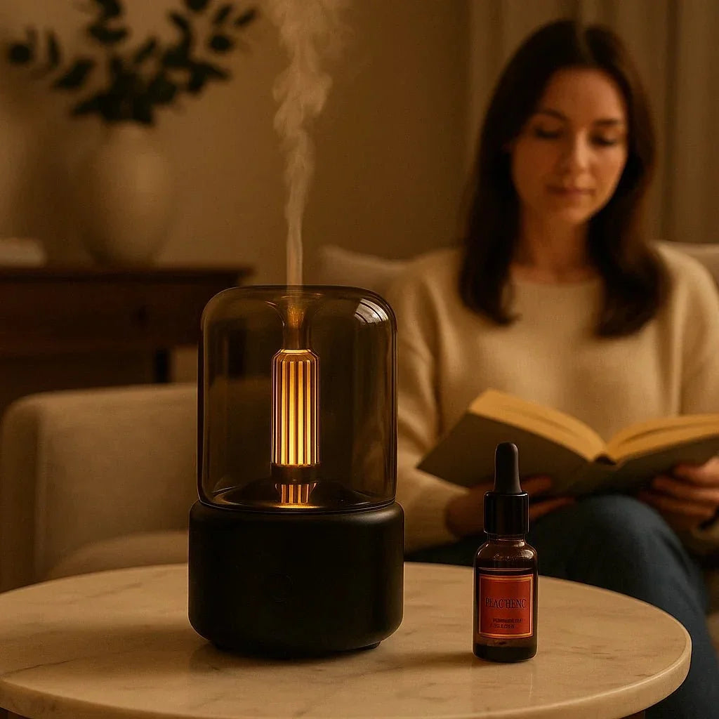 Candlelight Flame Ultrasonic Humidifying Essential Oil Diffuser – Amber Candlelight Glow, Auto Shut-Off