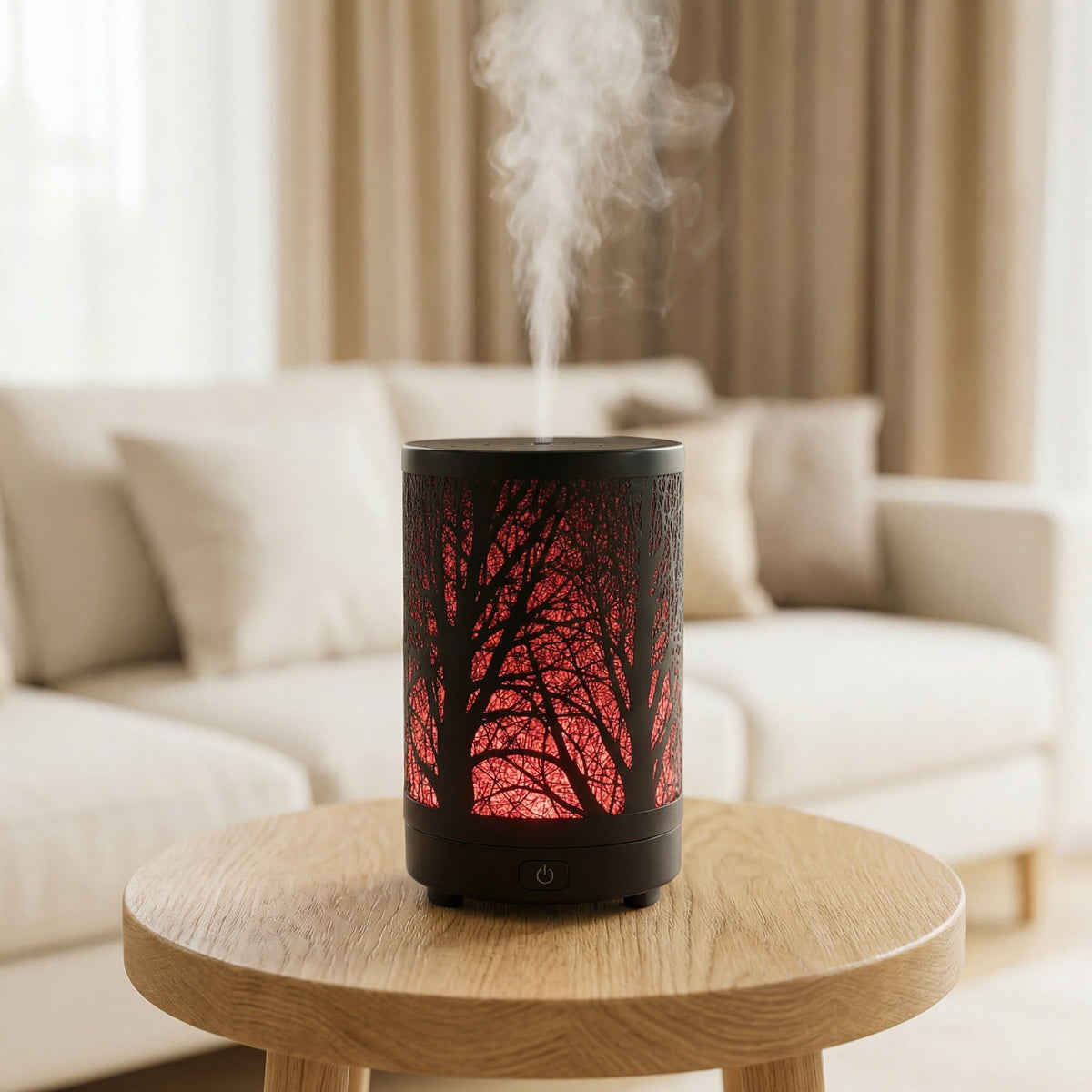Forest Metal Ultrasonic Humidifying Essential Oil Diffuser – 100ml, Woodland Shadow Patterns, 7 LED Colors